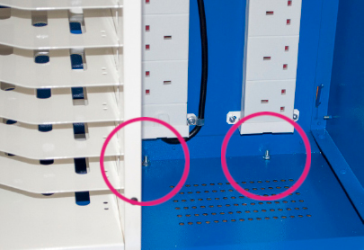 Higlited picture of the holding nuts on the floor of the ChargeLite wall