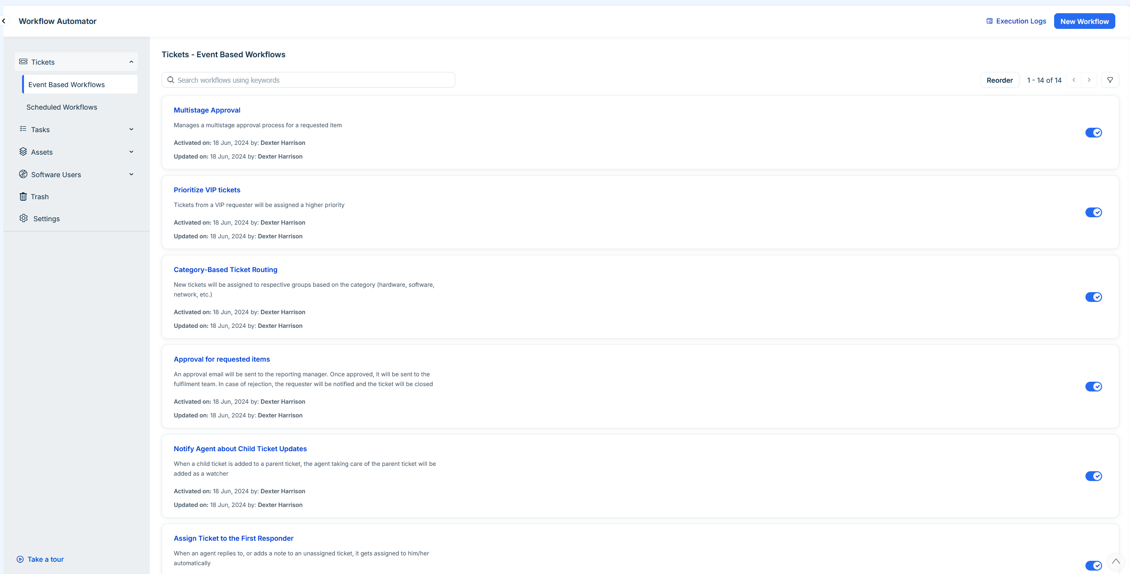 freshservive workflow list