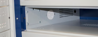 Internal view of a locker bay with a ChargeLine™ plug visible on the left side surface