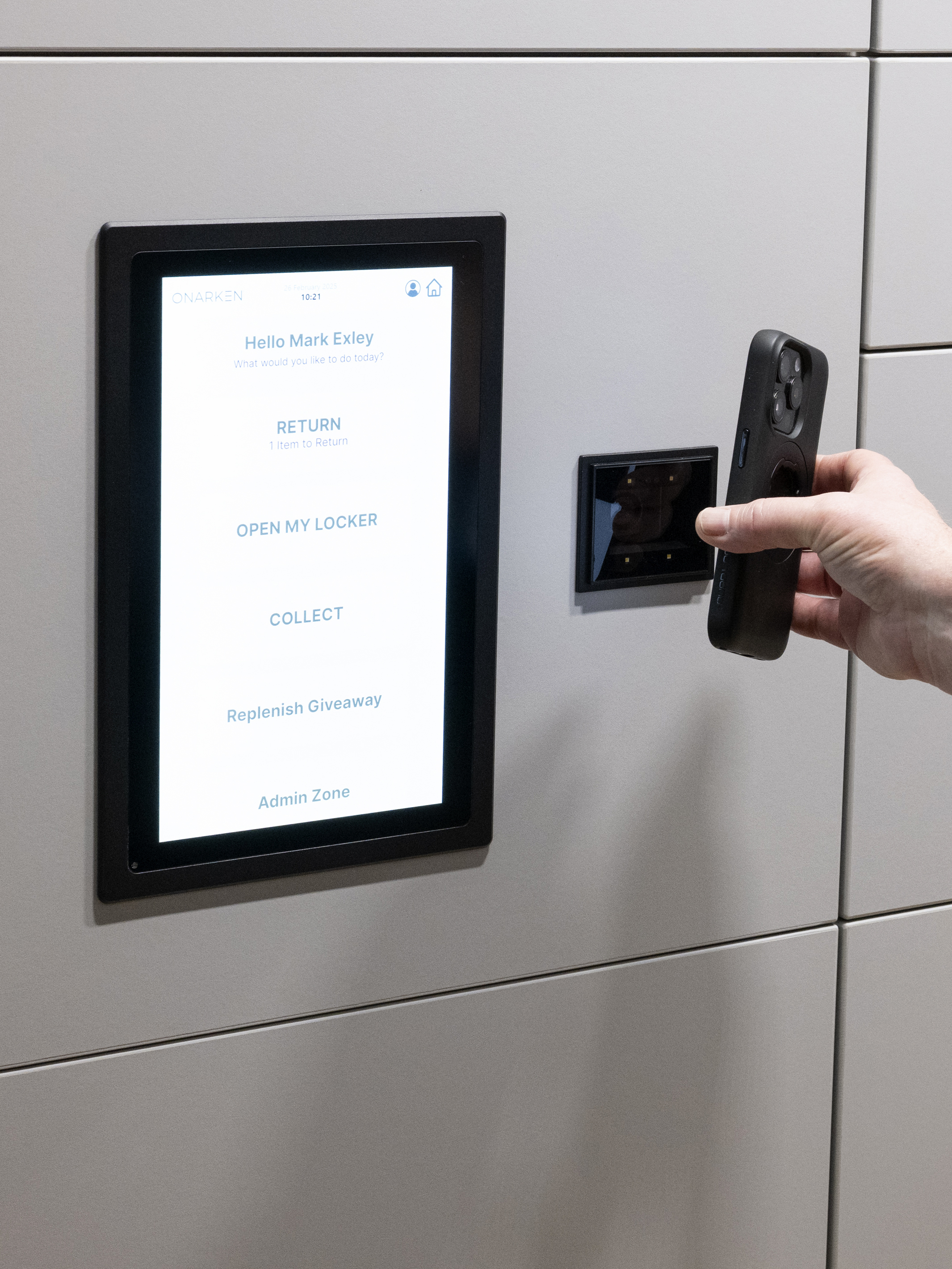 User scans their ID on their phone using the QR code reader on the Sovran locker
