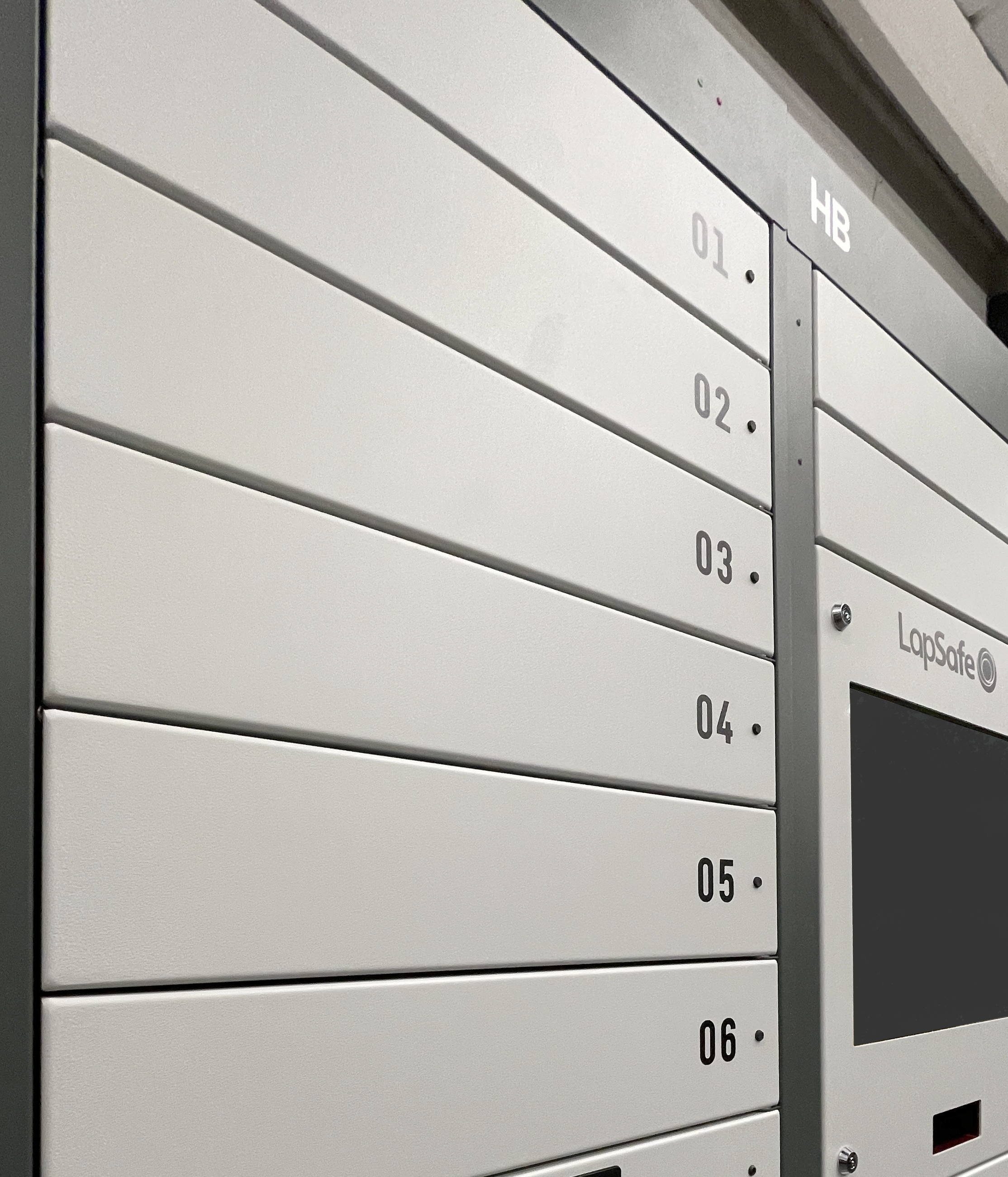 New style Diplomat Pro locker bay doors with spring locks. They are smooth with no ventilation holes or pull handles.