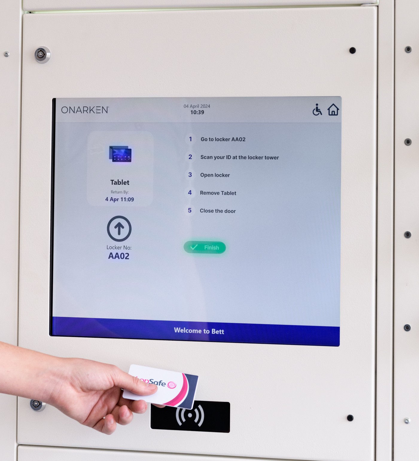 ONARKEN locker software being used to open a locker bay and loan a tablet