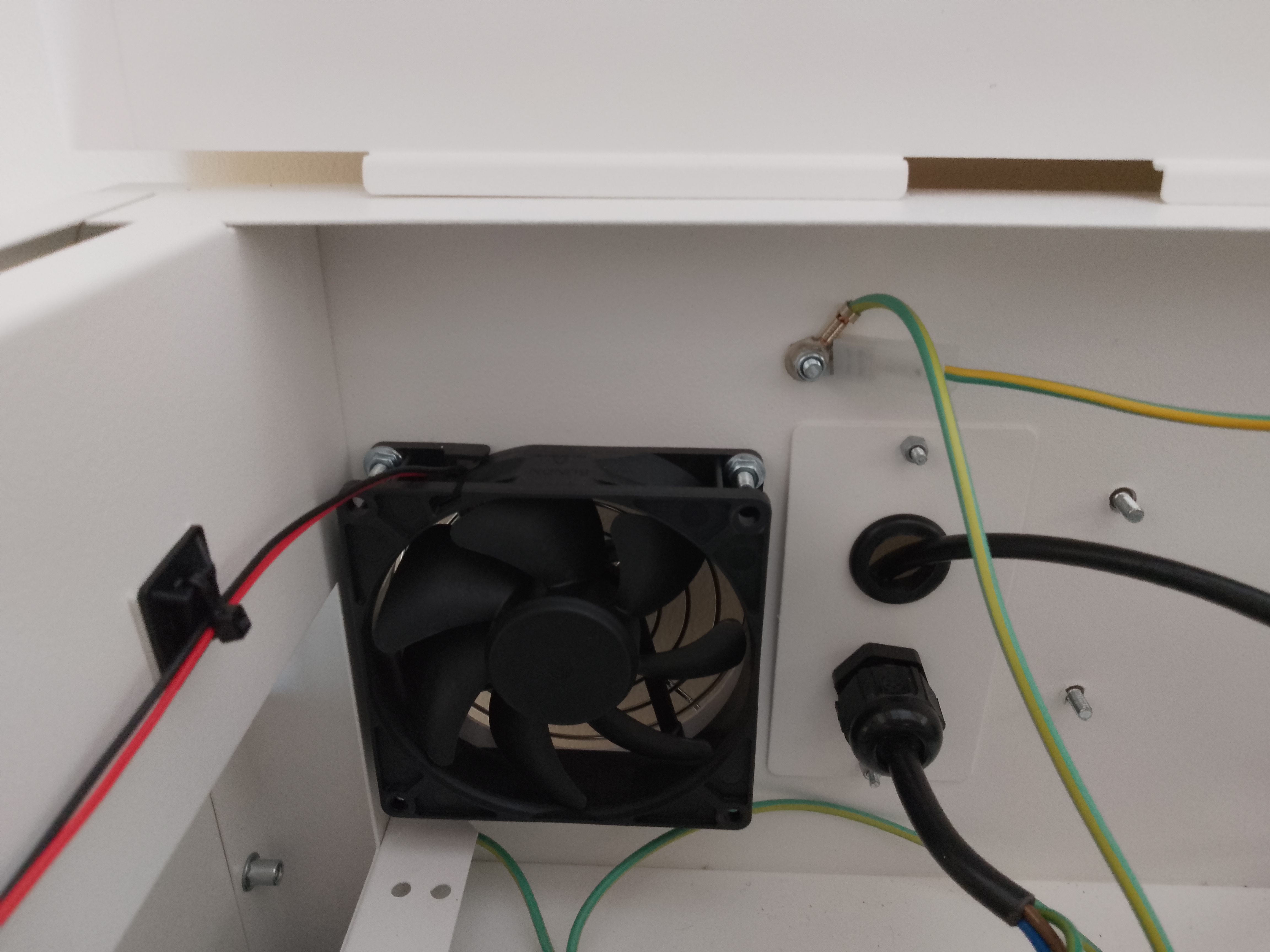 Consul power unit cooling fan installed in the top rear of the locker tower. 