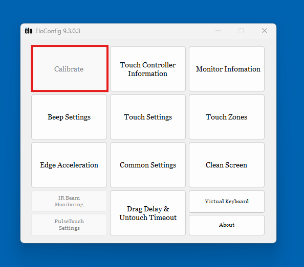 EloConfig application with 'calibrate' button highlighted