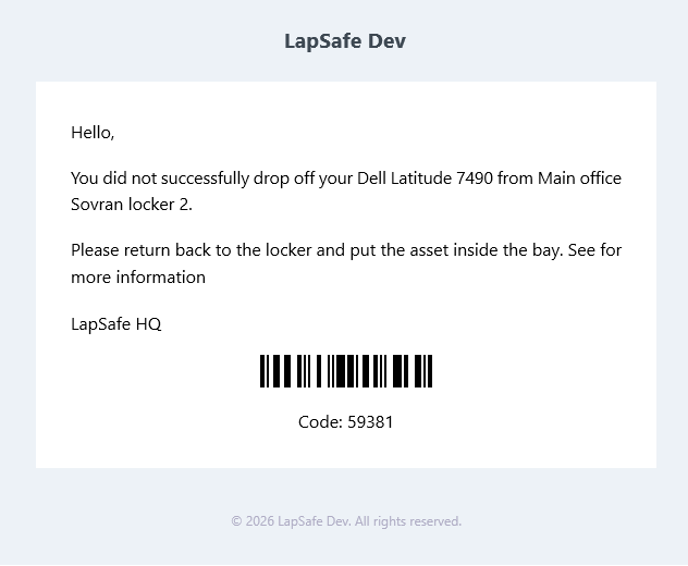 Updated uncessful drop-off email with updated header showing instance name